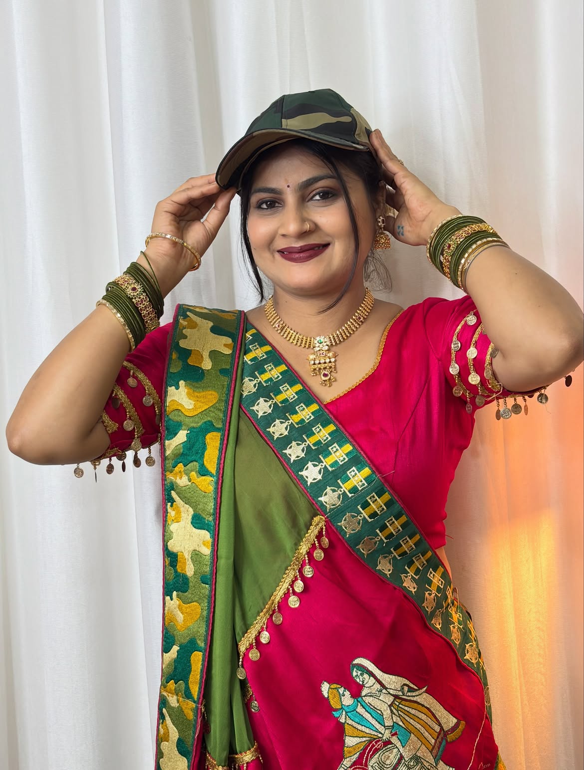 BSF Green Fauji Ki Faujan Premium Edition Theme Saree