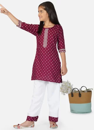 maroon Cotton Salwar Suit With Embroidered Work For Ceremonial