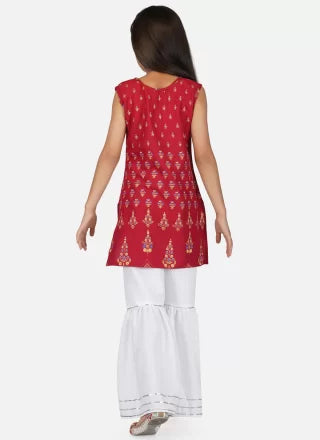 Maroon Cotton Salwar Suit With Print Work