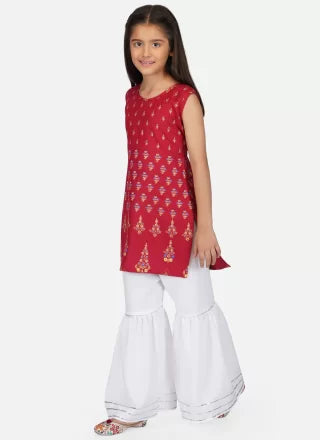 Maroon Cotton Salwar Suit With Print Work