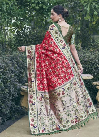 Patola Silk Designer Sari In Red