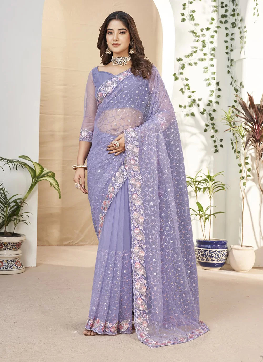 Praiseworthy Lavender Fancy Fabric Trendy Saree