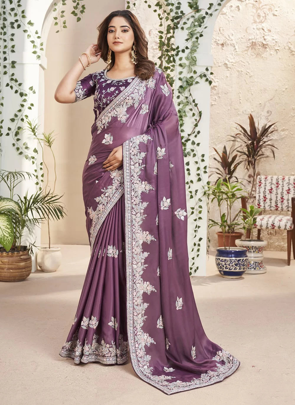 Purple Fancy Fabric Classic Saree