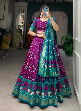 Purple Tussar Silk Foil Print Work Lehenga Choli For Women