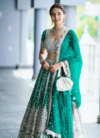 Rama A - Line Lehenga Choli With Diamond, Embroidered And Sequins Work