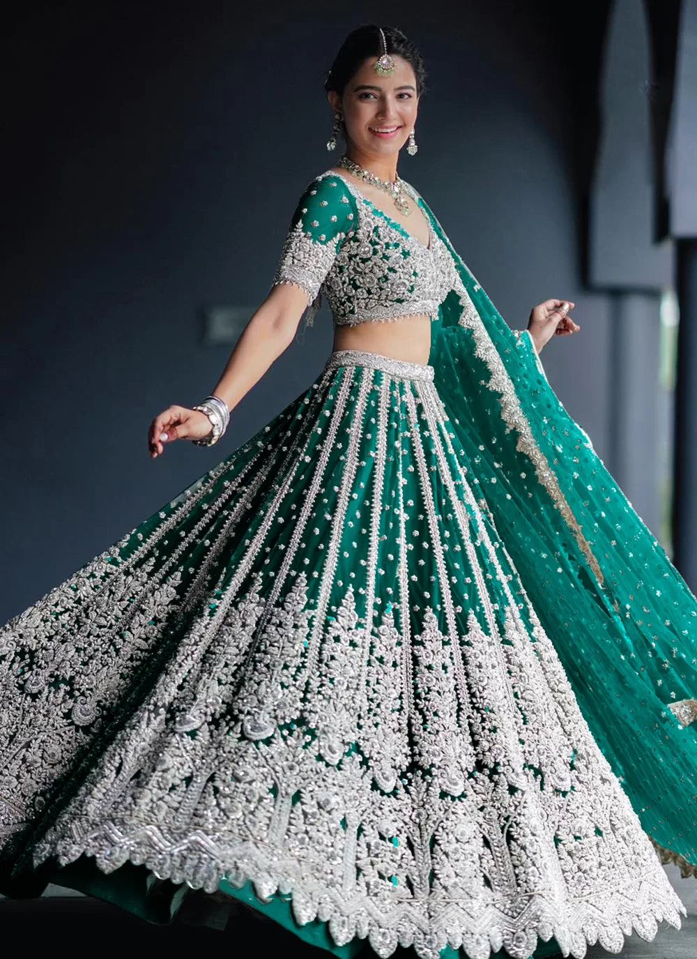 Rama A - Line Lehenga Choli With Diamond, Embroidered And Sequins Work