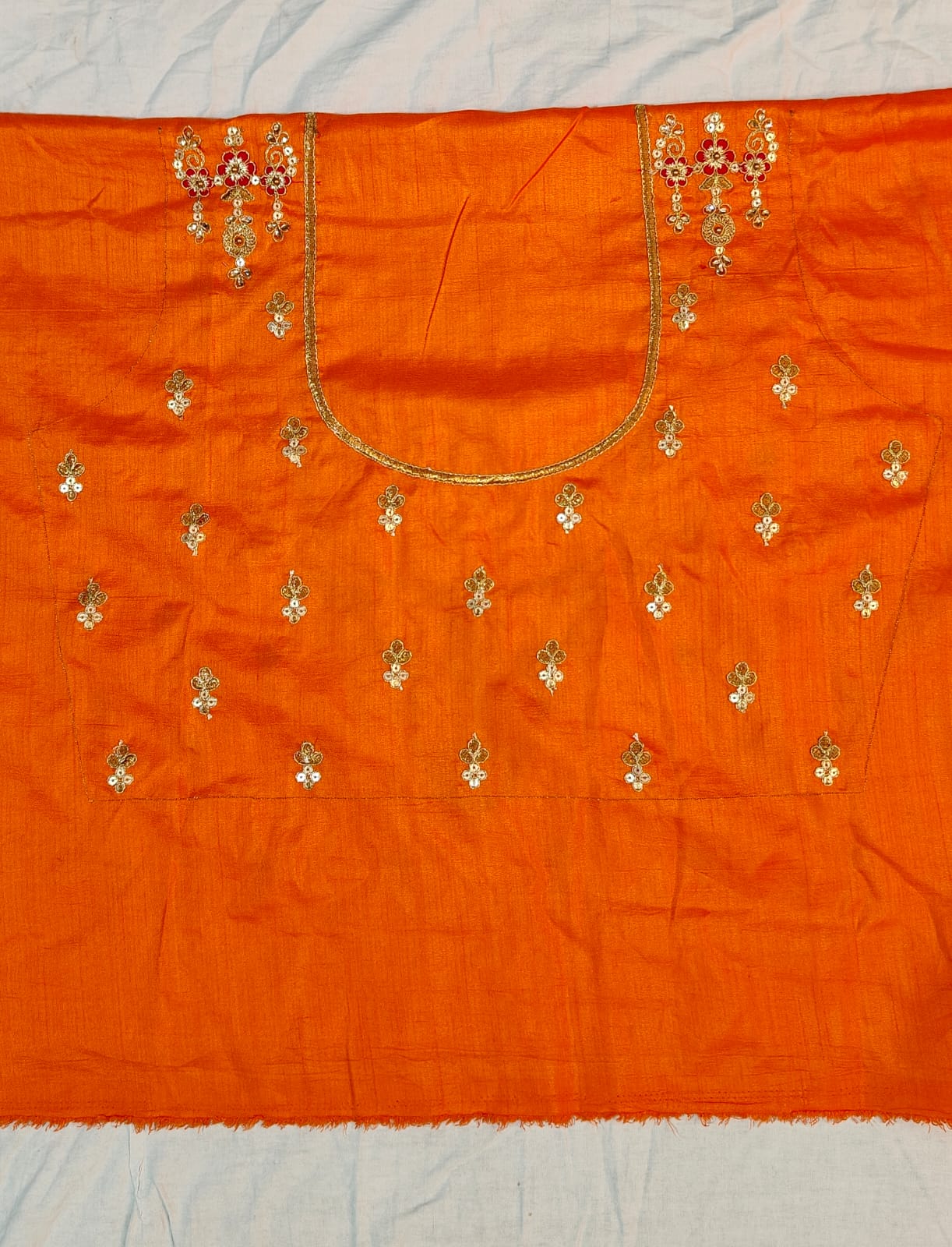 Trending red orange combination half half concept saree collection special for Puja function