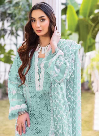 Sea Green Georgette Salwar Suit With Embroidered Work For Women