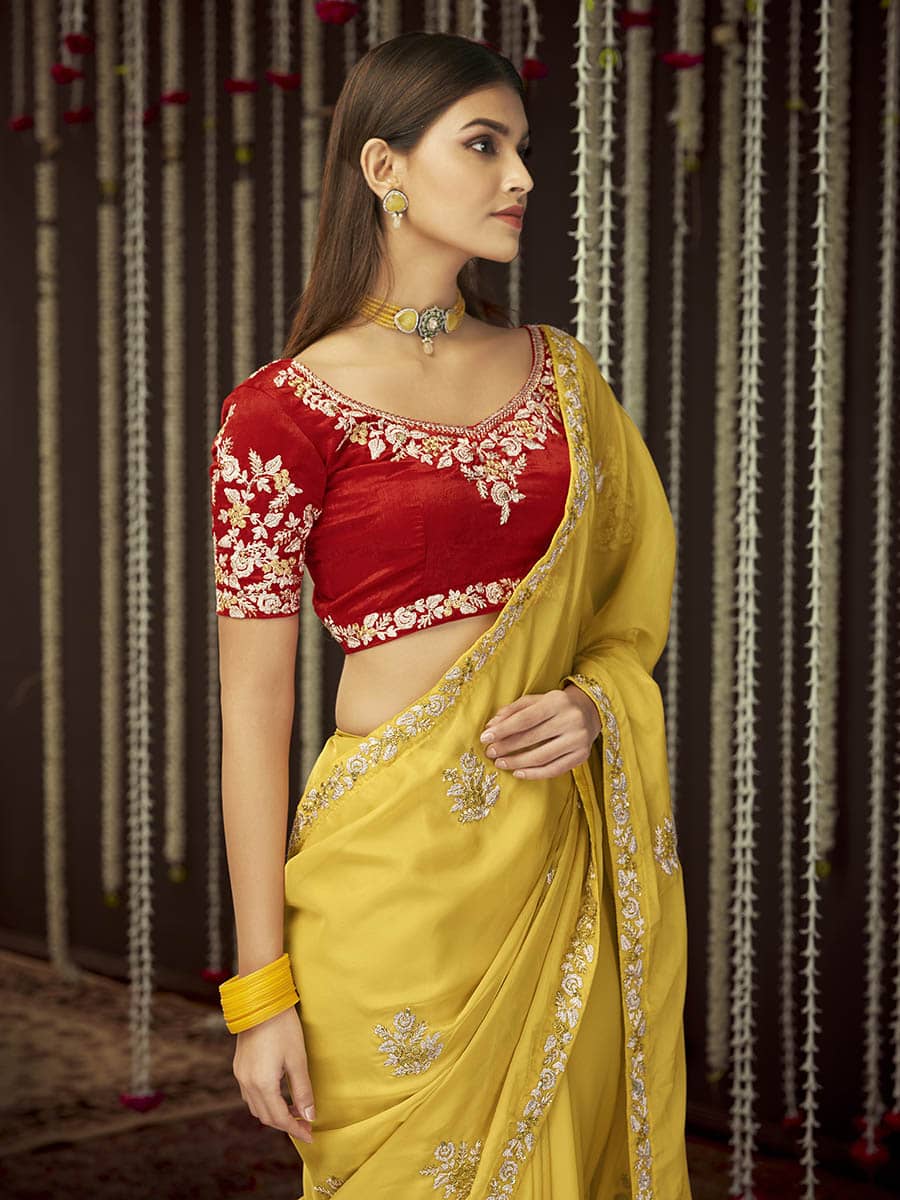 Mustard Art Silk Heavy Embroidered Designer Saree