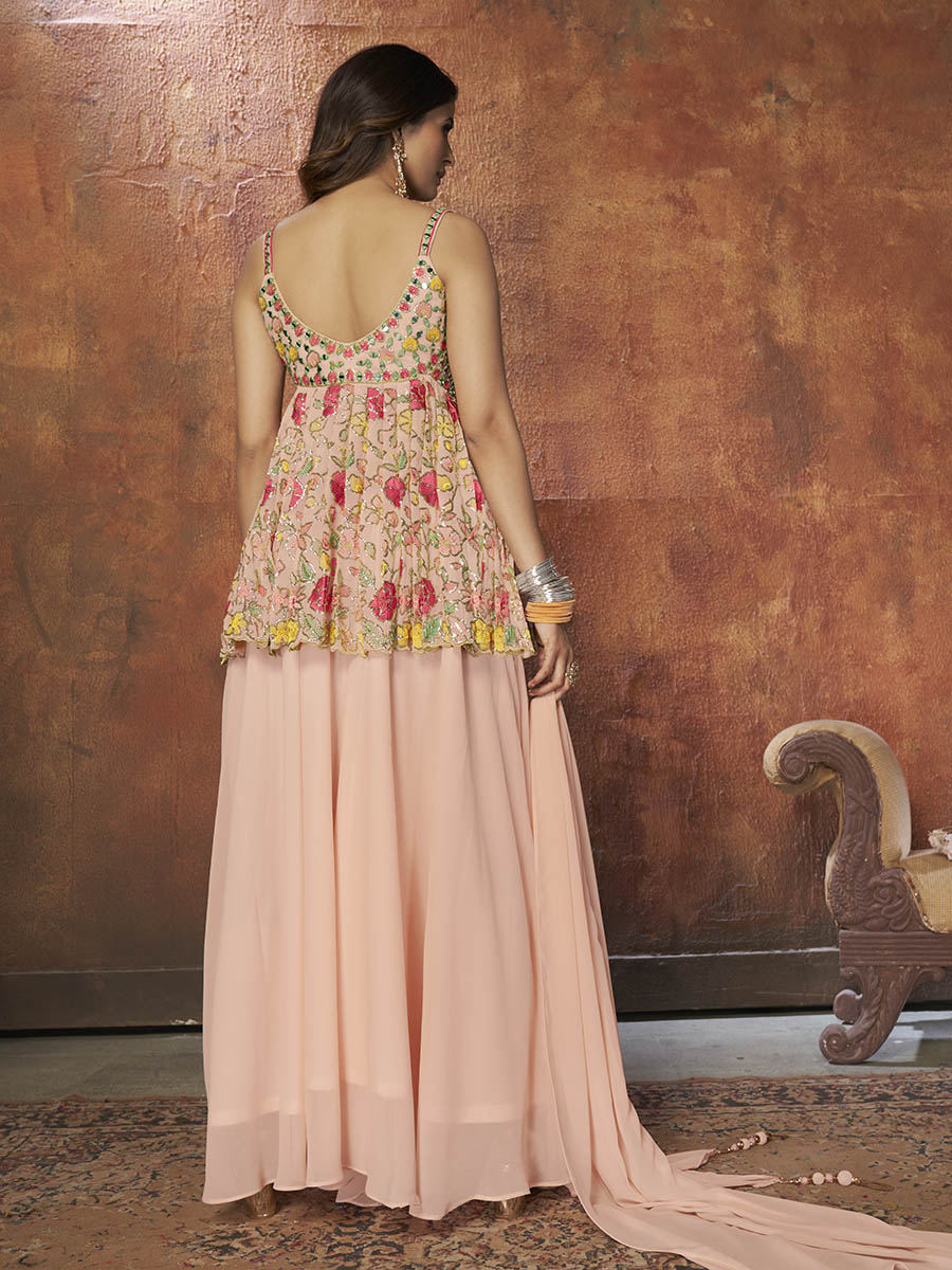 Peach Georgette Embroidered Designer Suit