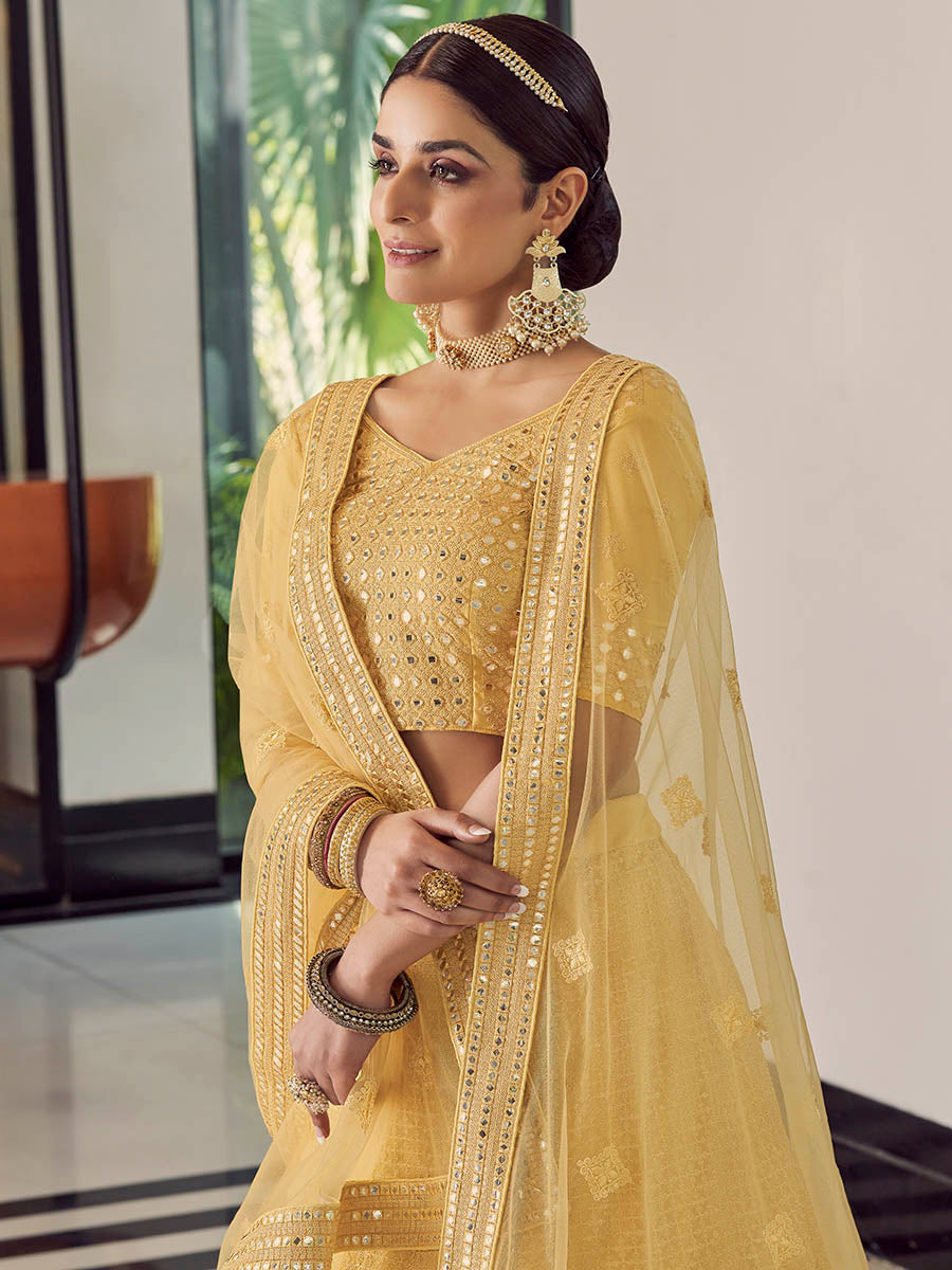 Yellow Georgette Embroidered Designer Lehenga