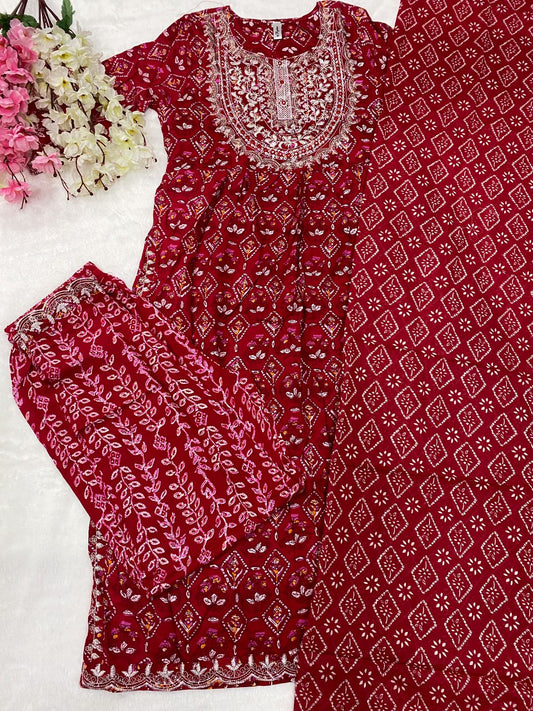 Designer Naira Cut Embroidery Work Salwar Suit