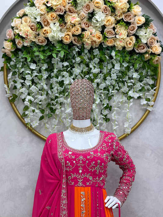 सुंदर जॉर्जेट कढ़ाई कार्य गाउन