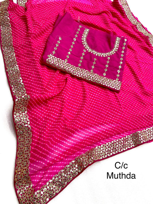 Lovable Pink Color Georgette Gota And Sequence Work Saree