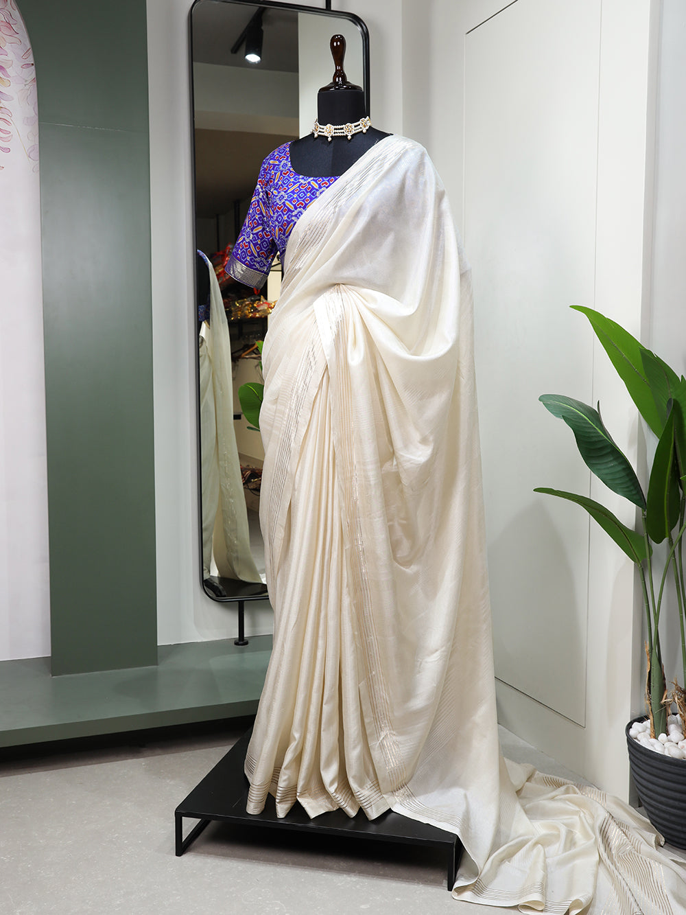 White Color Plain Manipuri Tussar Trending Saree