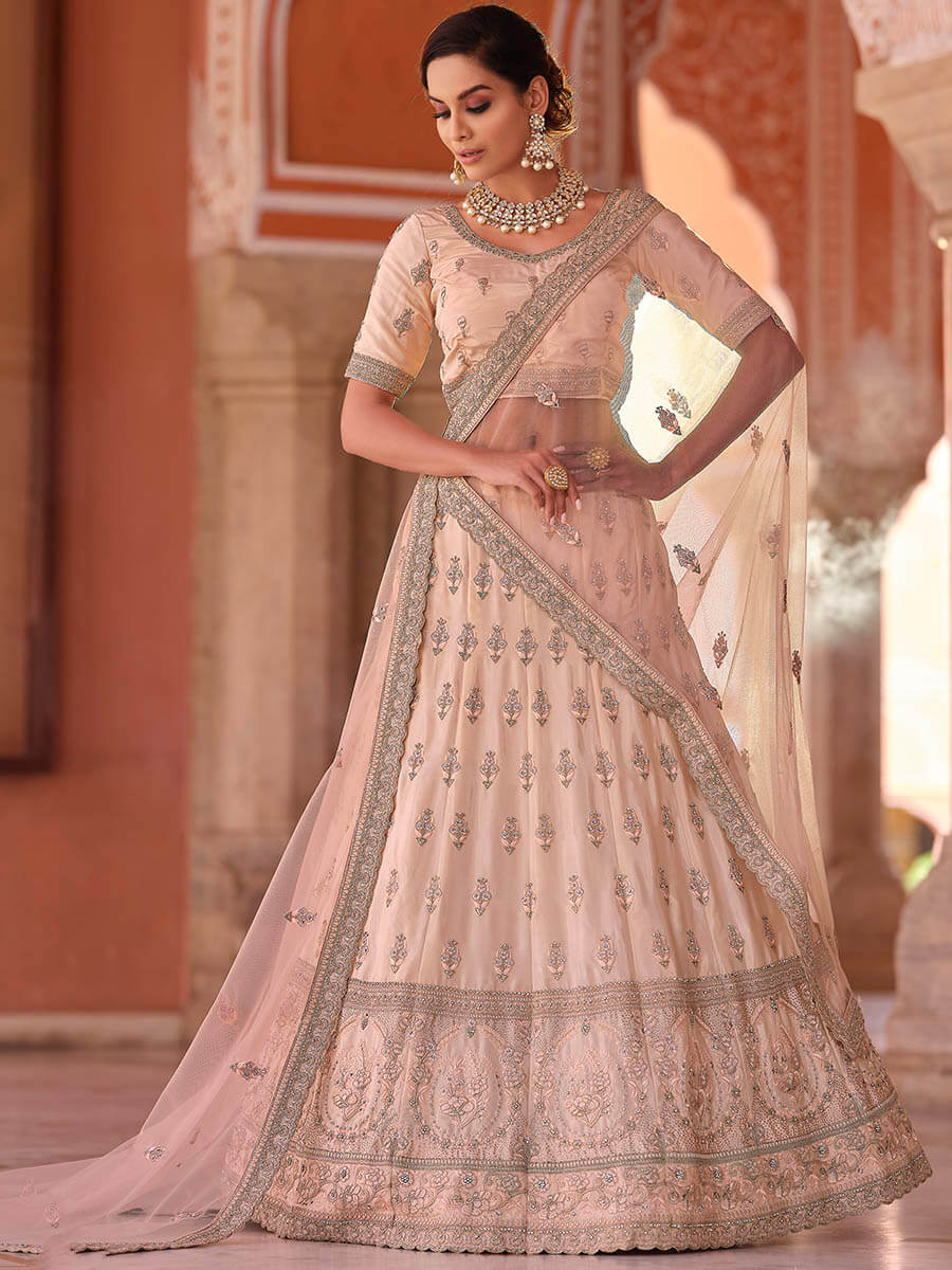 Peach Embroidered Designer Lehenga Choli