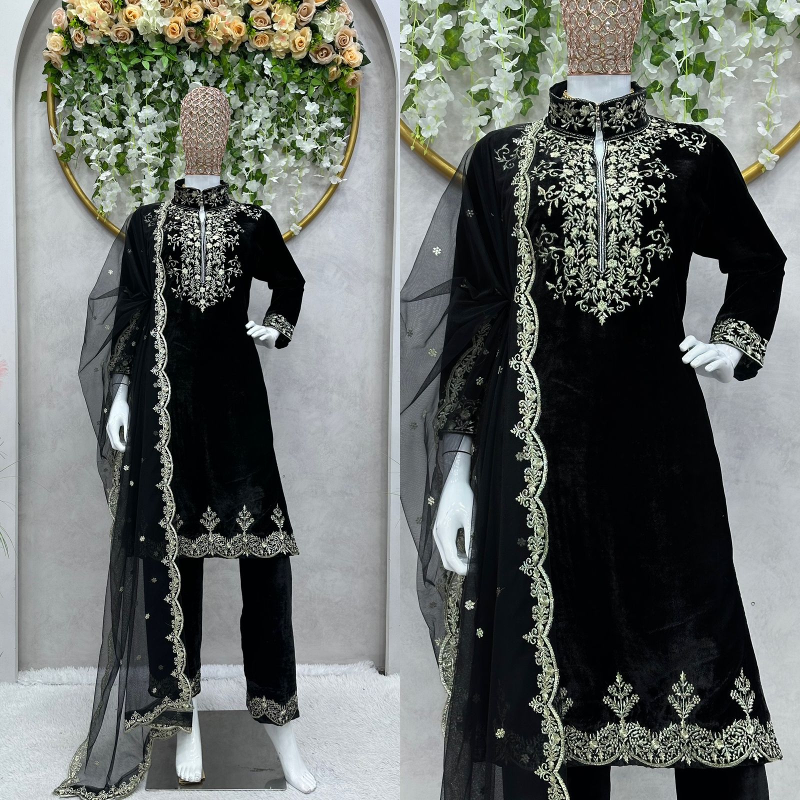 Attractive Black Designer Velvet Work Salwar Suit