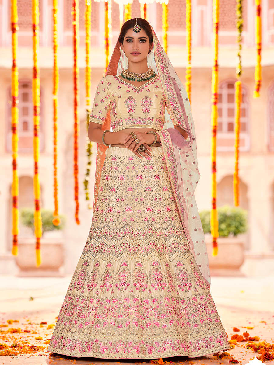 Yellow Crepe Embroidered Designer Lehenga