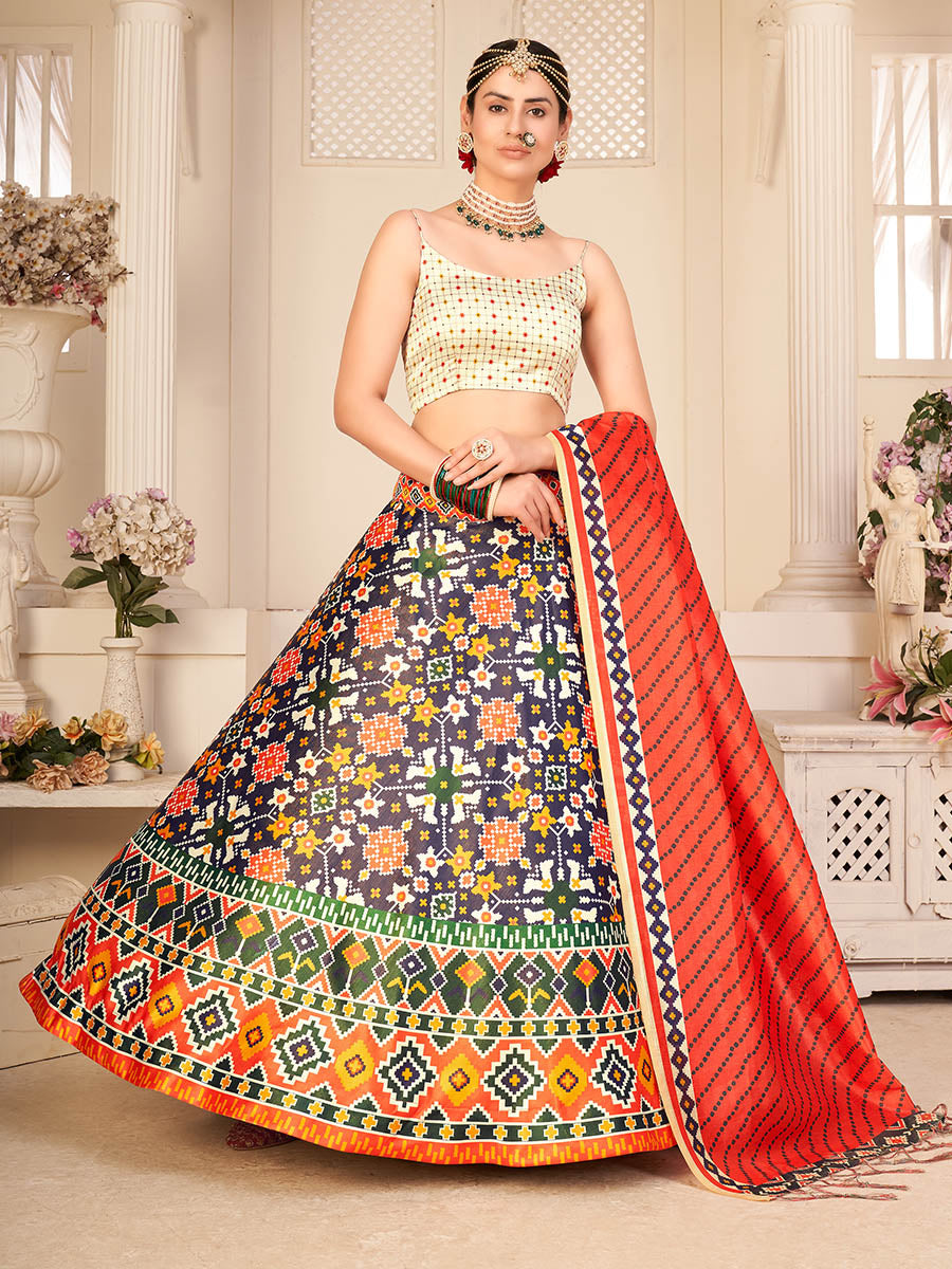 Multicolour Digital Printed Designer Lehenga