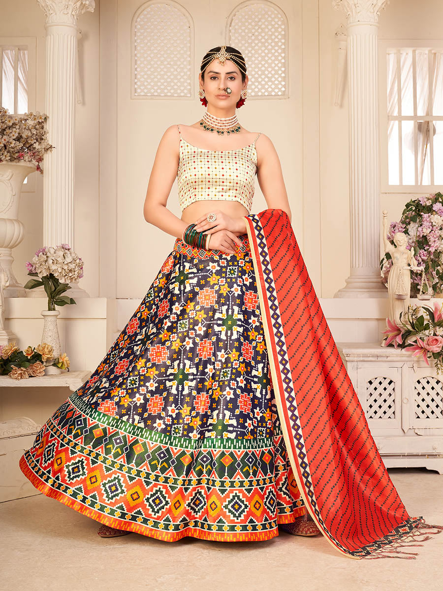 Multicolour Digital Printed Designer Lehenga