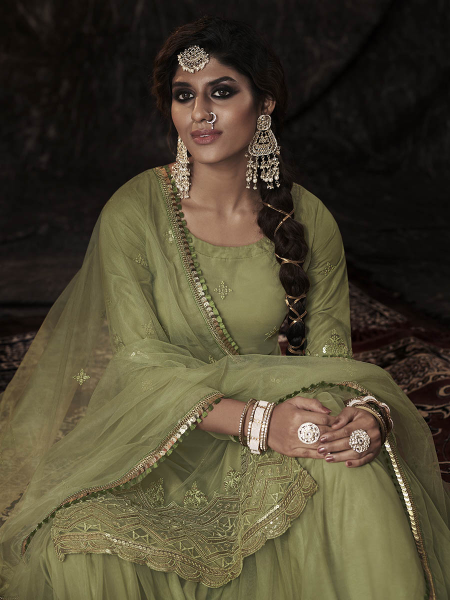 Parrot Net Embroidered Sharara Suit