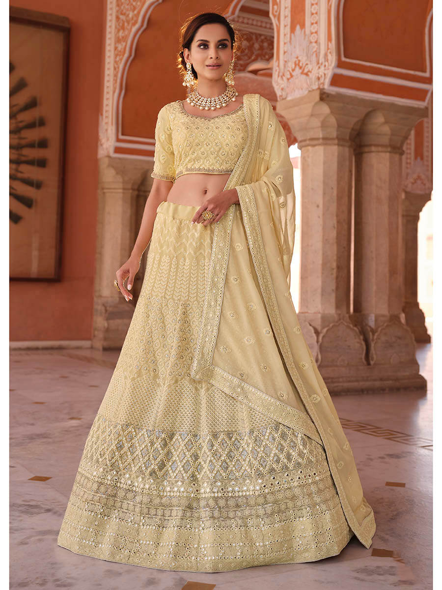 Off White Embroidered Designer Lehenga Choli