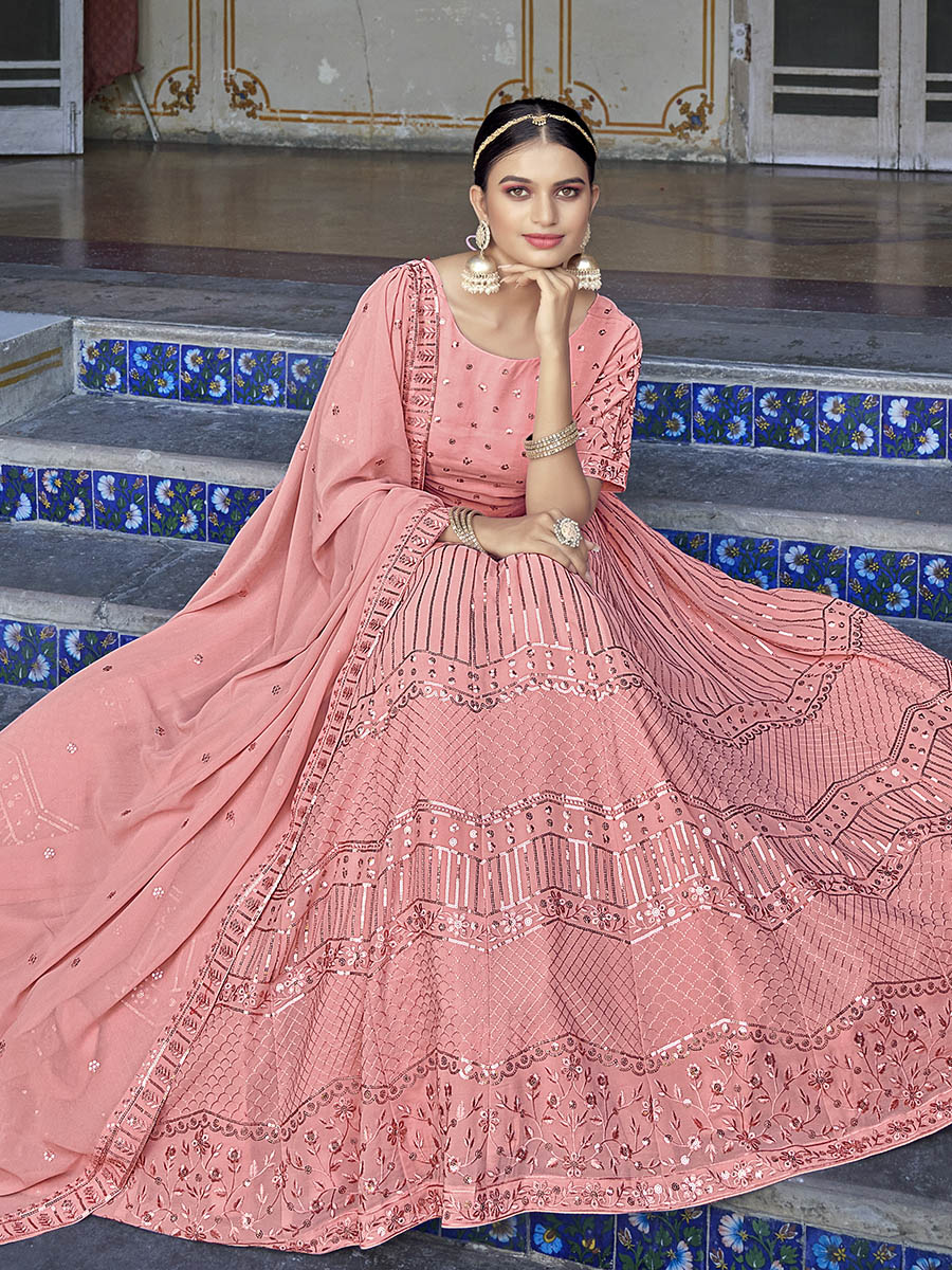 Pink Georgette Embroidered Designer Lehenga Choli