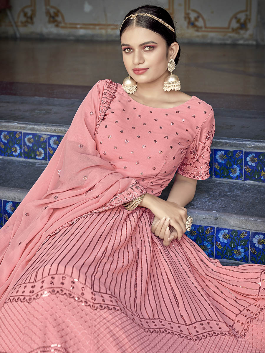 Pink Georgette Embroidered Designer Lehenga Choli