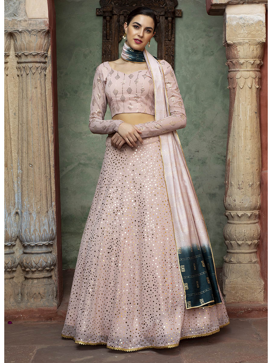 DUSTY PINK Georgette Embroidered Designer Lehenga