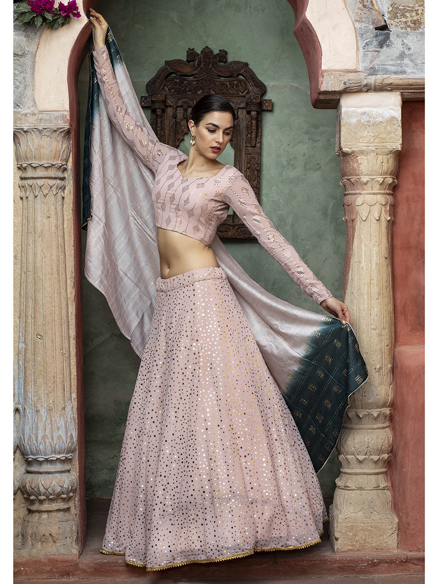 DUSTY PINK Georgette Embroidered Designer Lehenga