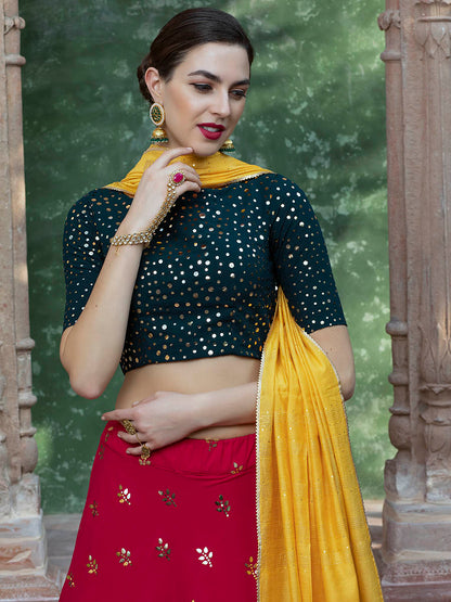 RANI & DARK GREEN Georgette Embroidered Designer Lehenga