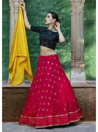 RANI & DARK GREEN Georgette Embroidered Designer Lehenga