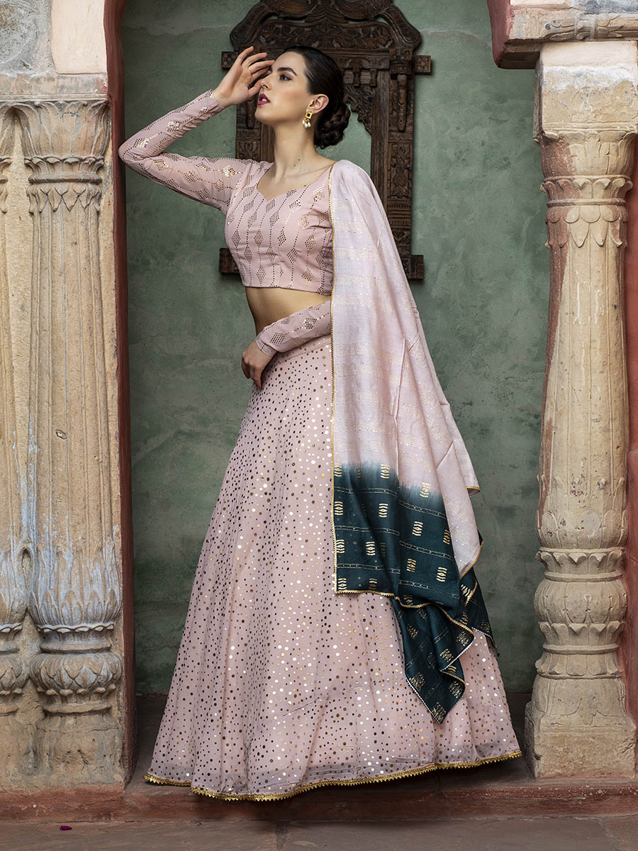 DUSTY PINK Georgette Embroidered Designer Lehenga