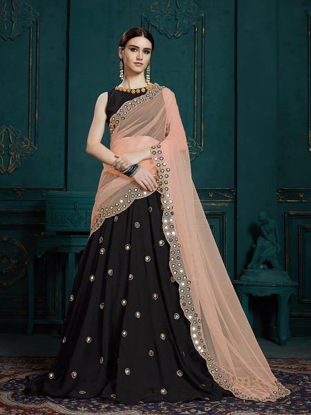 Black Georgette Embroidered Lehenga