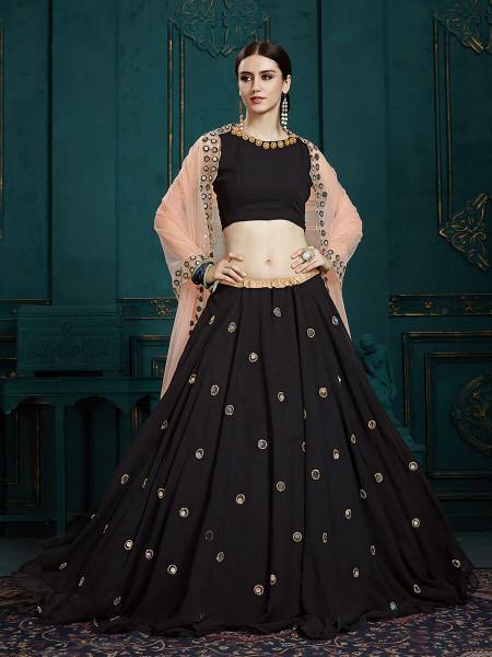 Black Georgette Embroidered Lehenga