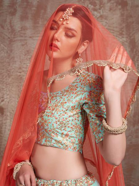 नीला सॉफ्ट नेट हैवी कढ़ाई वाला लहंगा