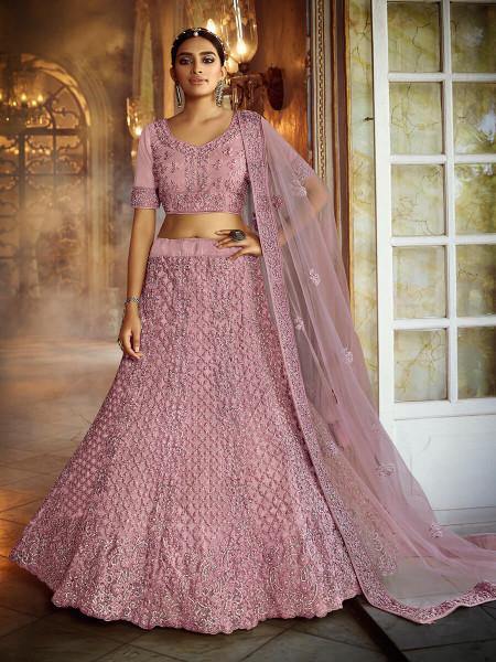 Pink Soft Net Heavy Embroidered Lehenga