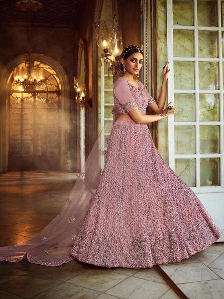 Pink Soft Net Heavy Embroidered Lehenga