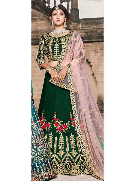 Green Taffeta Embroidered Lehenga