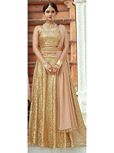 बेज सॉफ्ट नेट लहंगा