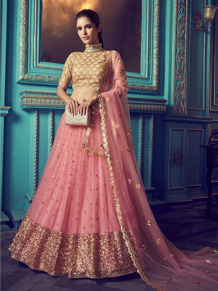 Pink Heavy Embroidered Net Lehenga