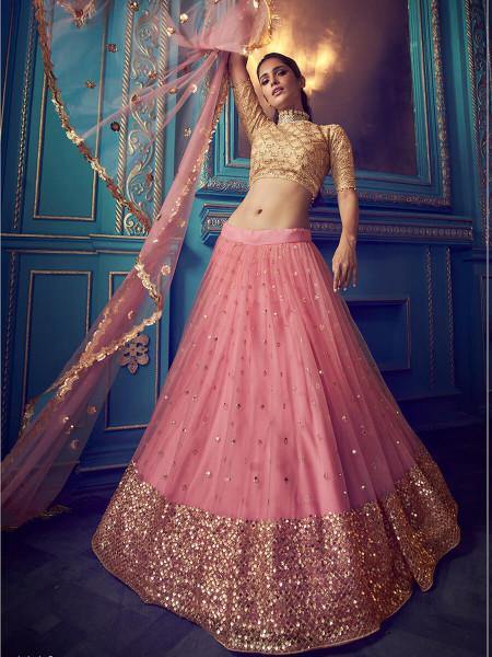 Pink Heavy Embroidered Net Lehenga