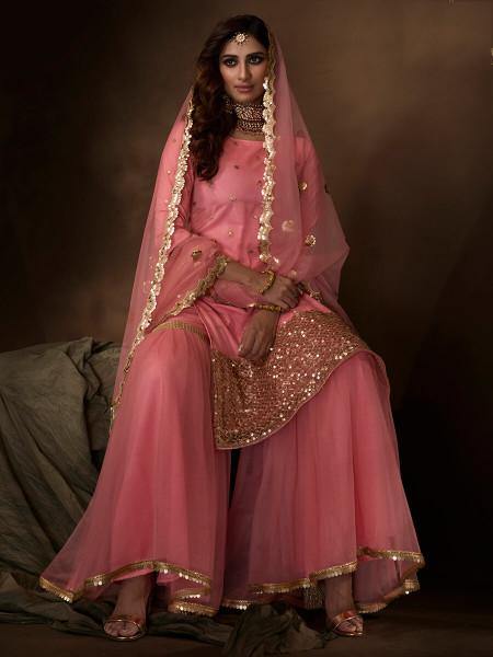 Pink Soft Net Gharara Suit