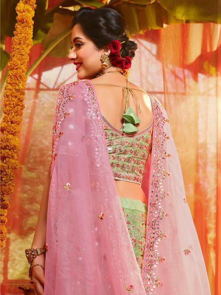 Green and Pure Organza Embroidered Lehenga