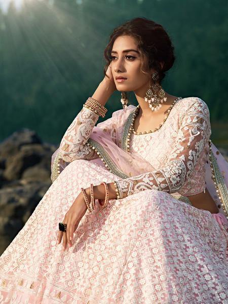 Baby Pink Net Heavy Embroidered Lehenga