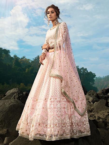 Baby Pink Net Heavy Embroidered Lehenga