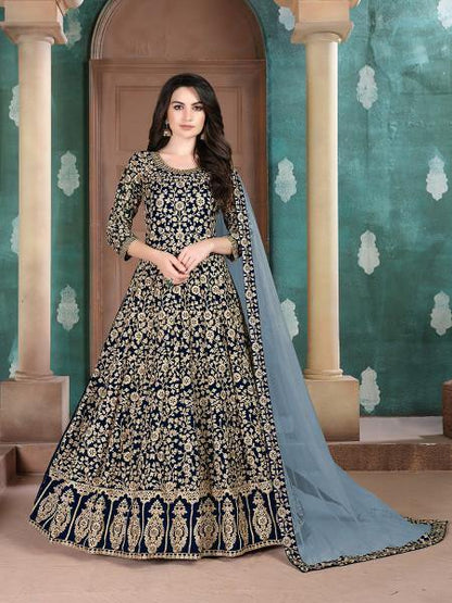 Navy Blue Georgette Embroidered Anarkali Suit