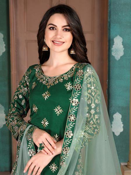 Green Art Silk Embroidered Patiyala Suit