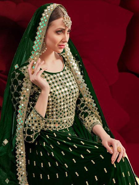 Green Georgette Embroidered Anarkali Pant Style Suit