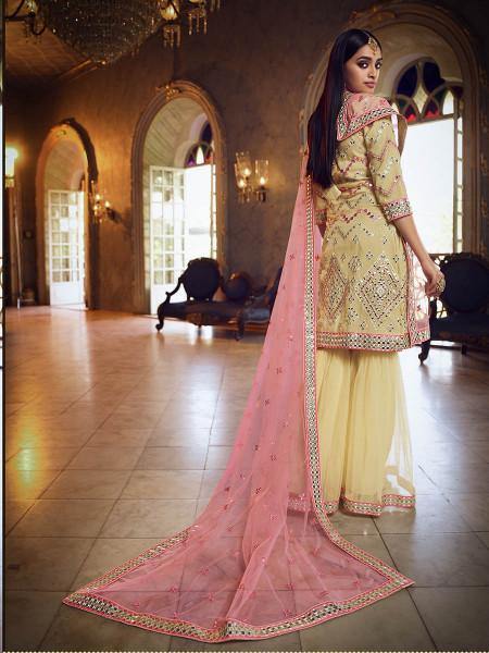 Beige Heavy Embroidered Gharara Sui